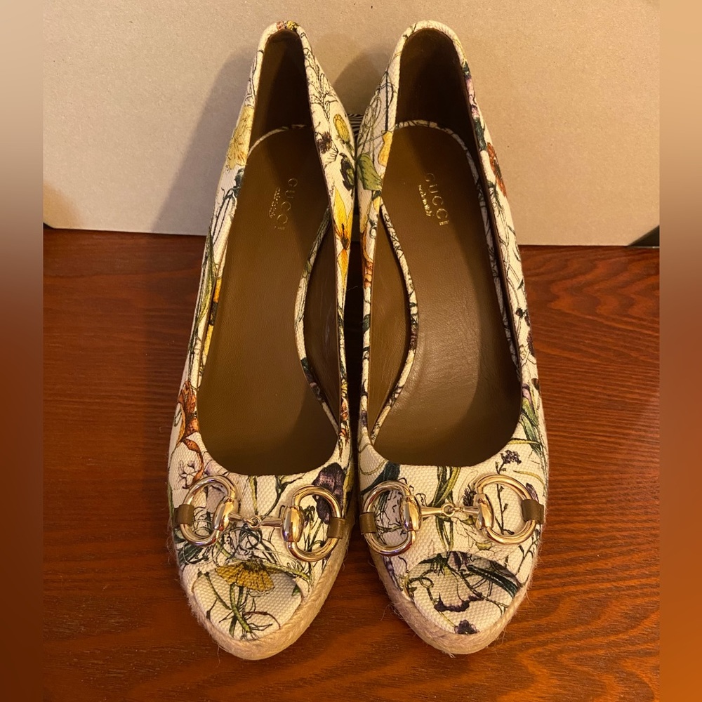 Gucci Resort 2013 Flora Wedge Heel Canvas Horsebit Espadrille